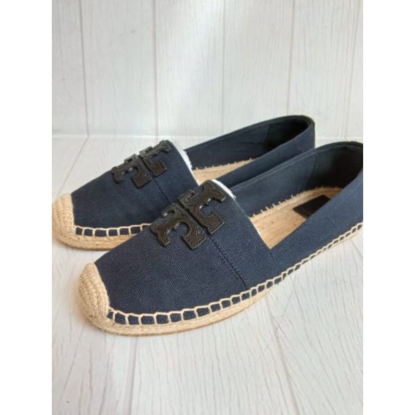 Jual Preloved Tory Burch Weston Flat Espadrille Canvas Calf Skin