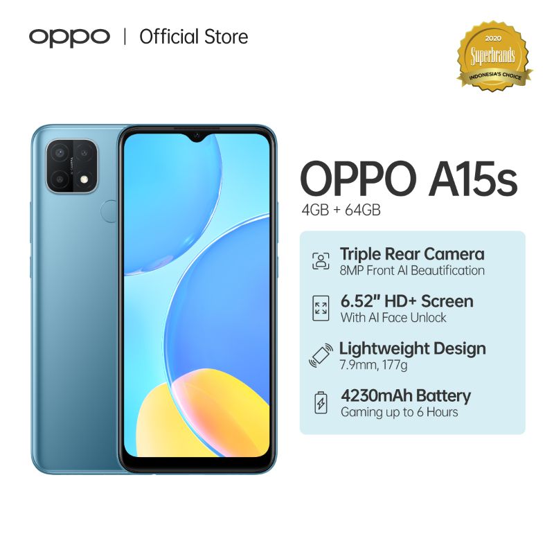 âˆš Oppo A15s Smartphone [4 Gb/ 64 Gb/ Garansi Resmi Oppo] Terbaru