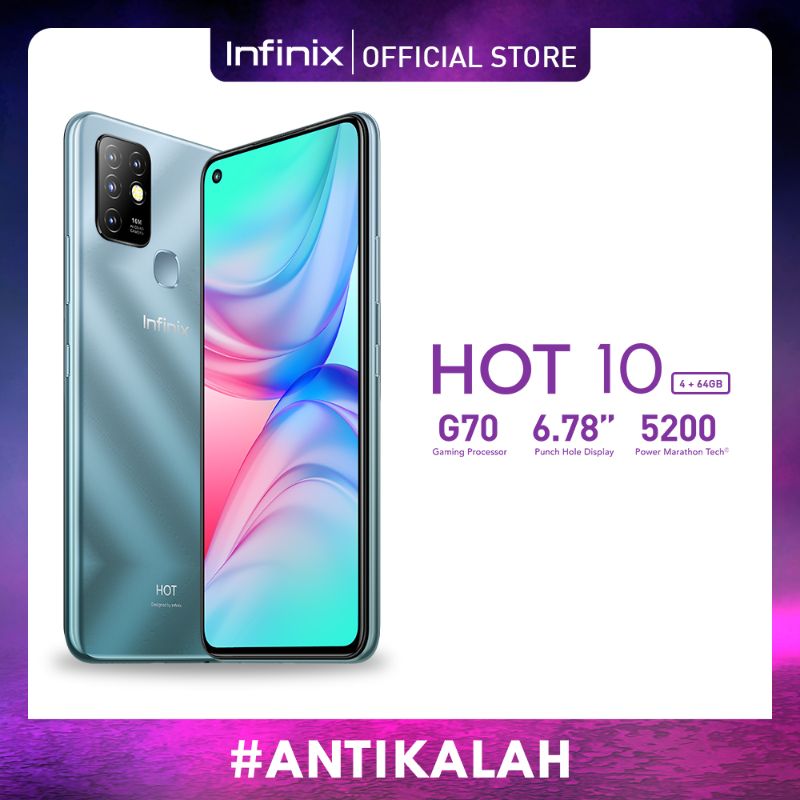 Jual Infinix Hot 10 Smartphone [64 GB/ 4 GB/ D] Online