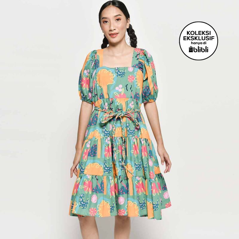 Jual Calla The Label Lynelle Green Dress Flare Midi Dress Wanita