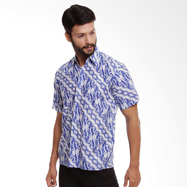 Jual Batik Trusmi Parang Cap Kemeja Pria - Blue White