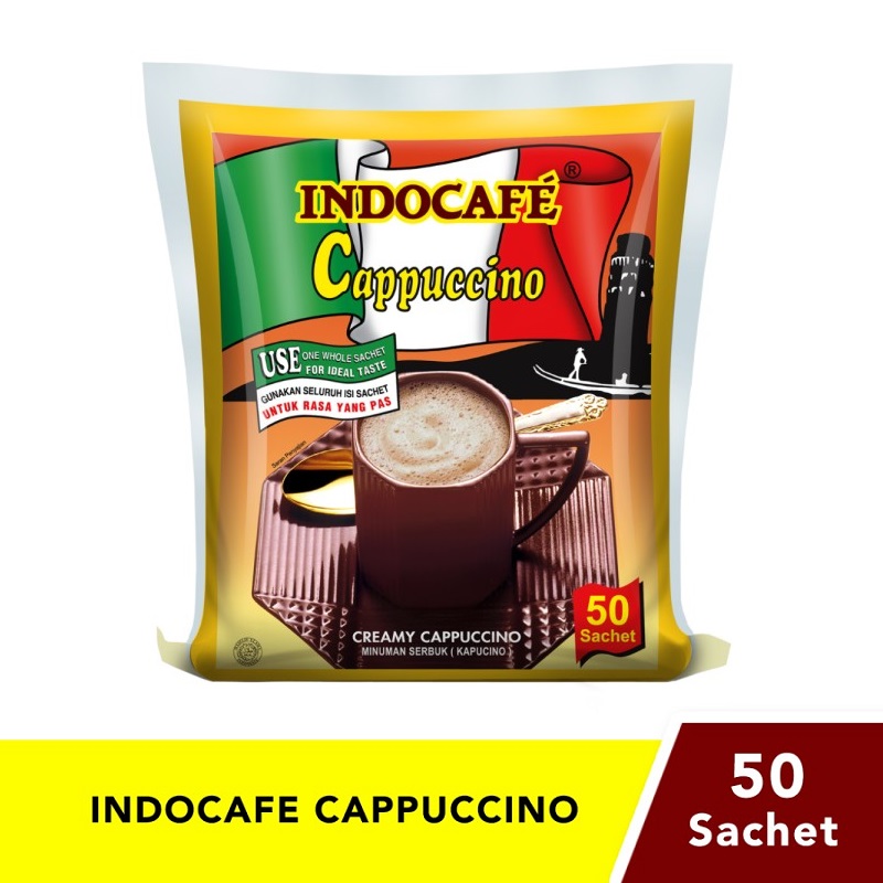 Promo Indocafe Cappuccino Kopi Instan [25 G/ 50 Sachet/ Bag] Diskon 9