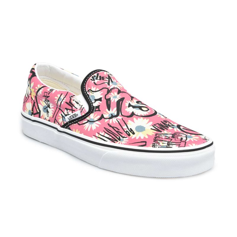 black floral vans slip on