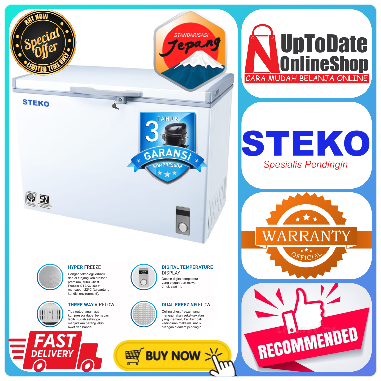 Promo CHEST FREEZER BOX 300L STEKO BF330 BF330 SUPER LOW WATT LED