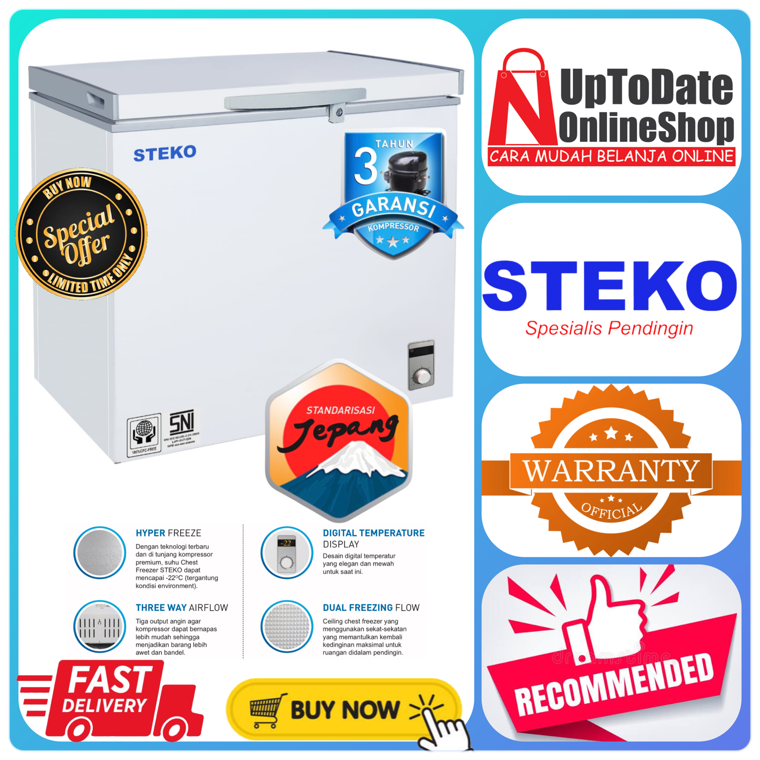 Promo CHEST FREEZER BOX 200L STEKO BF210 BF210 SUPER LOW WATT LED