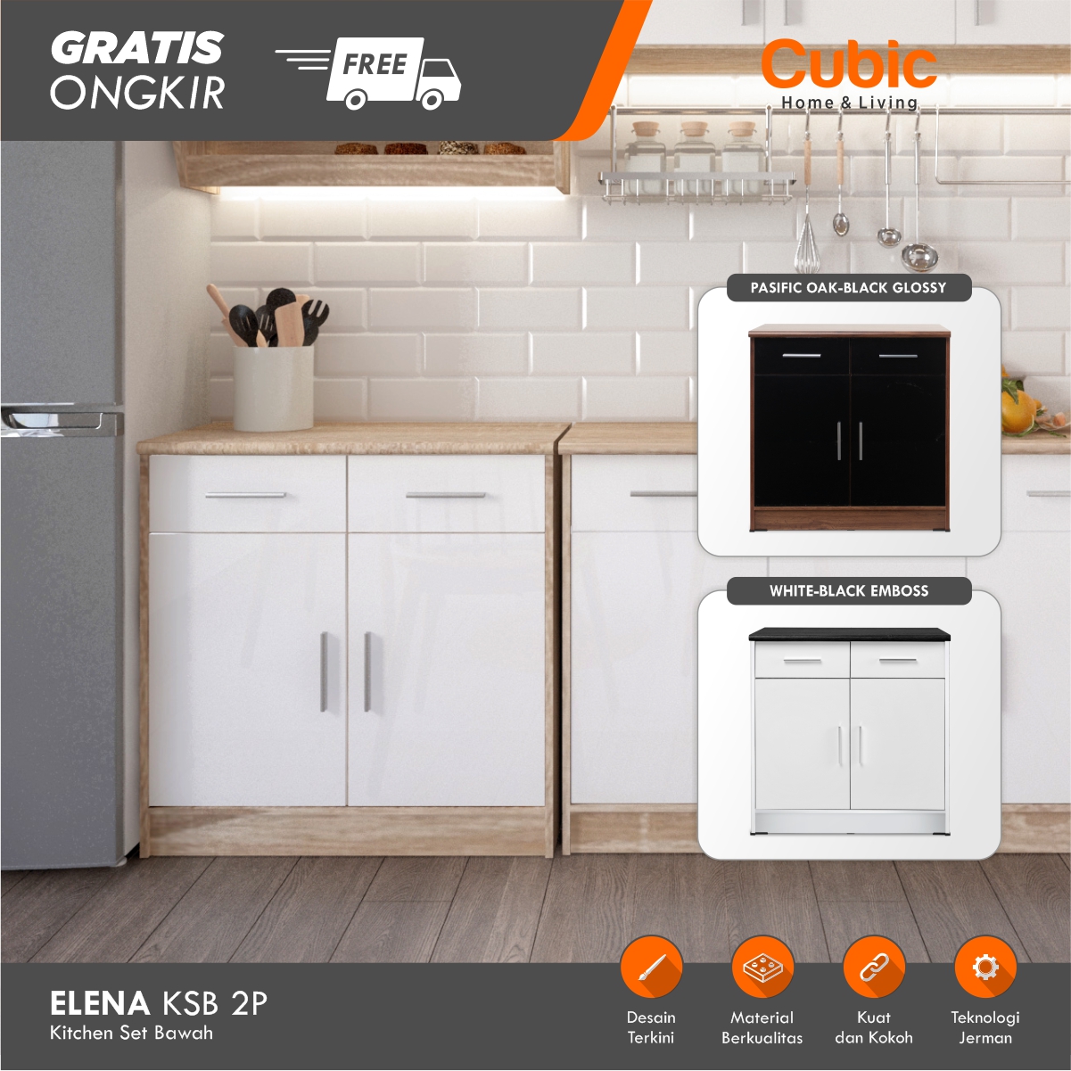 Promo Cubic Kitchen Set 2 Pintu Minimalis / Rak Bawah Dapur / ELENA KSB