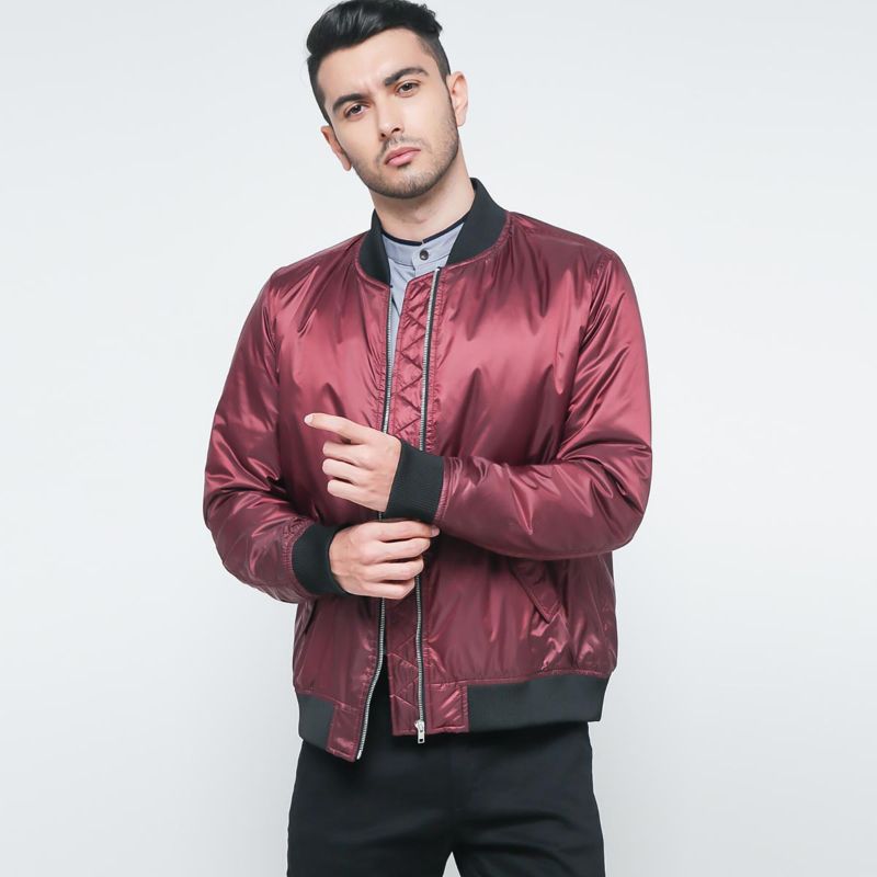 Jual Salt n Pepper Bomber Jacket Lengan Panjang Maroon [BJ11 0110 028