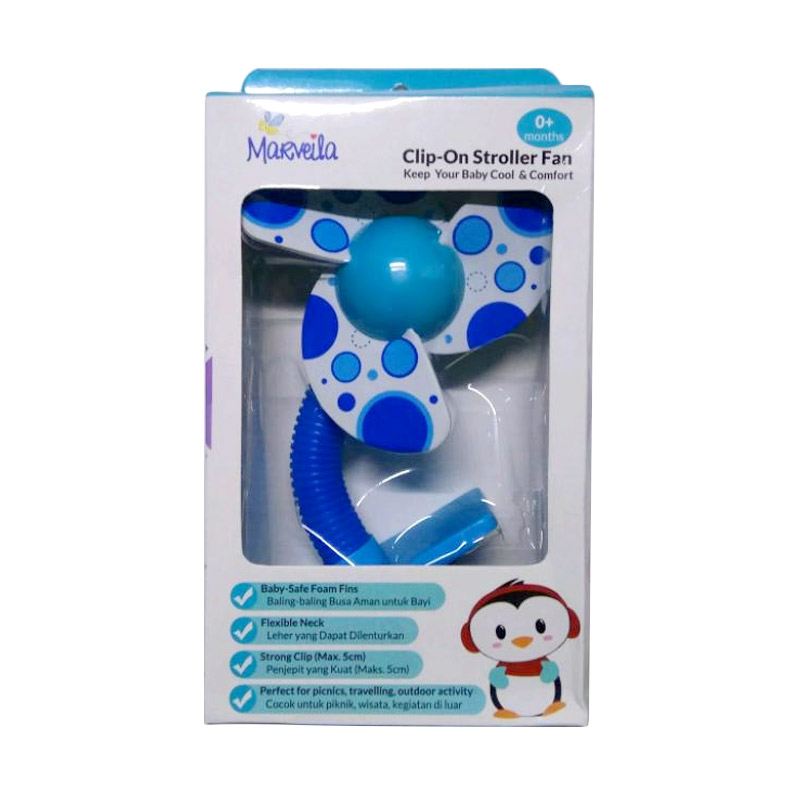 Spek Harga Marveila Baby Talk Mini Stroller Fan for Strollers Baby - Blue Kipas Stroller Bayi