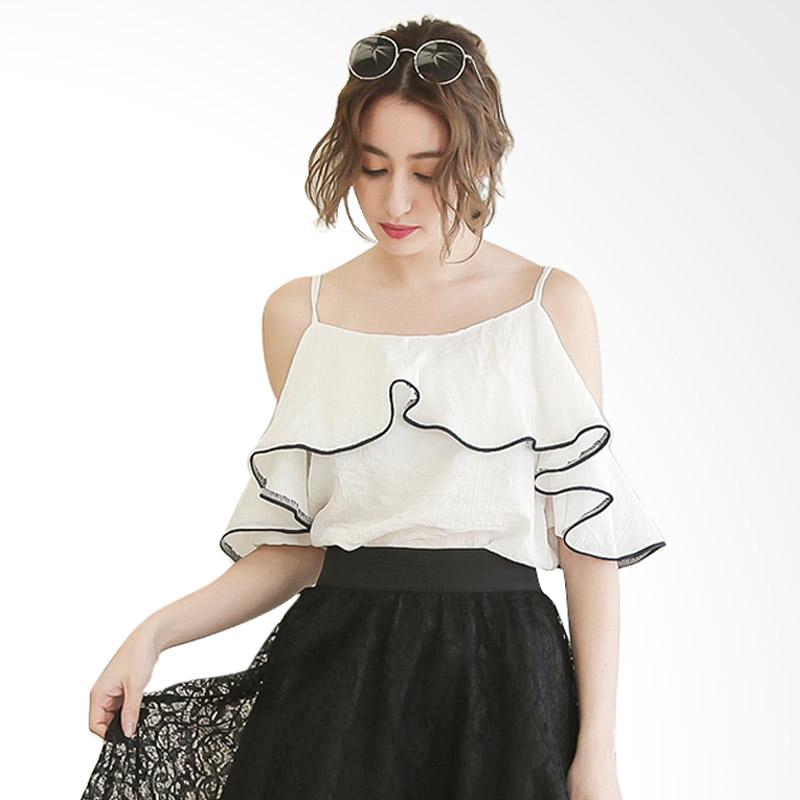 jual pink door ruffle blouse atasan wanita white jual pink door ruffle blouse atasan wanita white