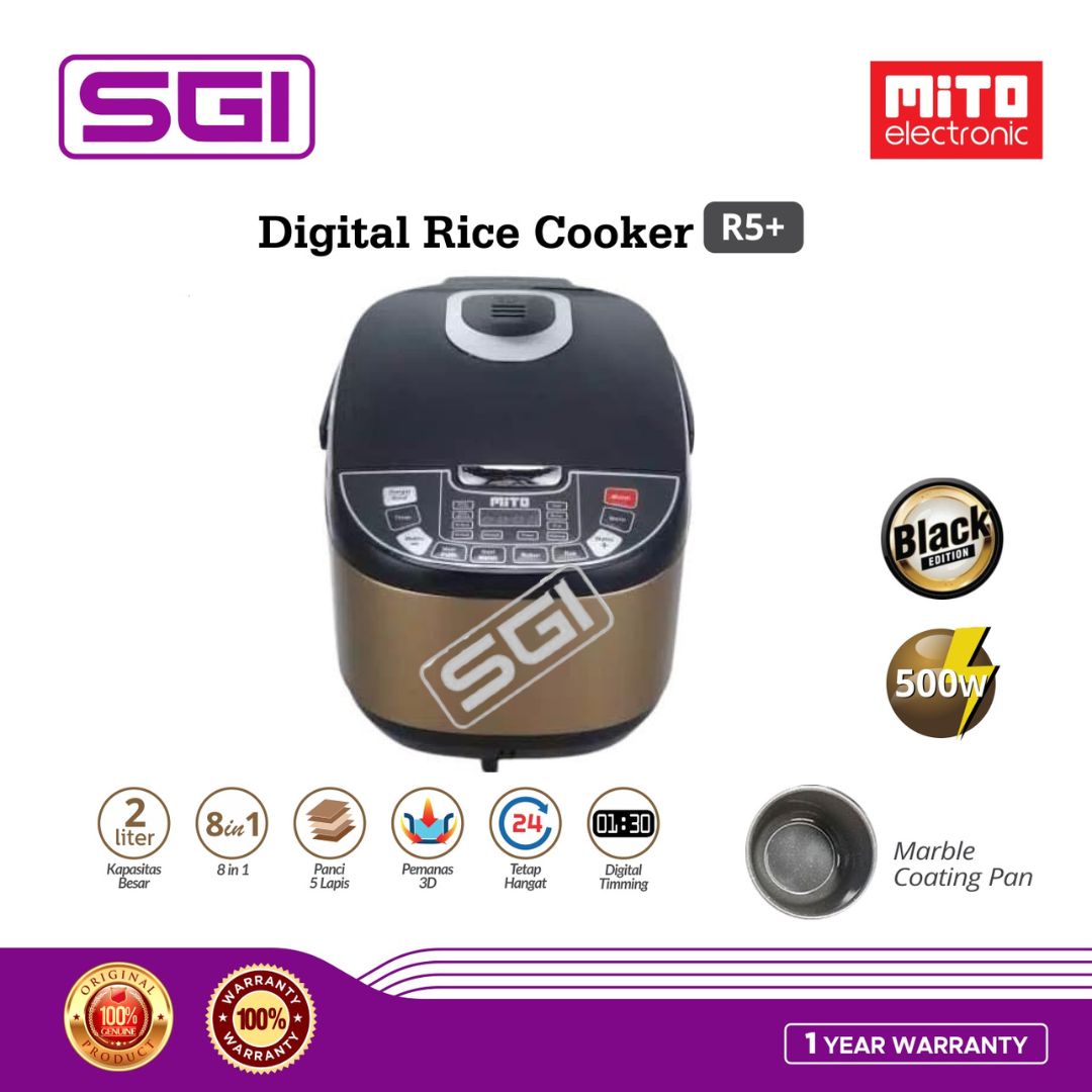 Promo Mito R5 8in1 Digital Rice Cooker Gold [2 L] Gold Diskon 18 di