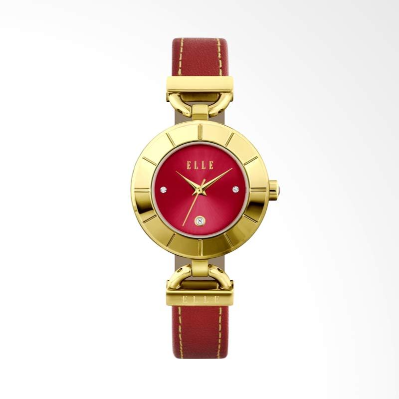 Produk Elle EL20421S04N Stainless Steel Leather Strap Jam Tangan Wanita - Gold Red Terbaru