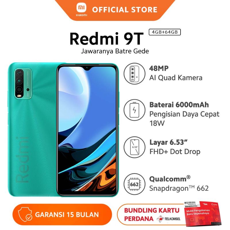 Xiaomi Redmi 9T Smartphone – 64GB, 4GB RAM, 6000 MAh Akku, 6,53 Zoll Display, Ocean Green