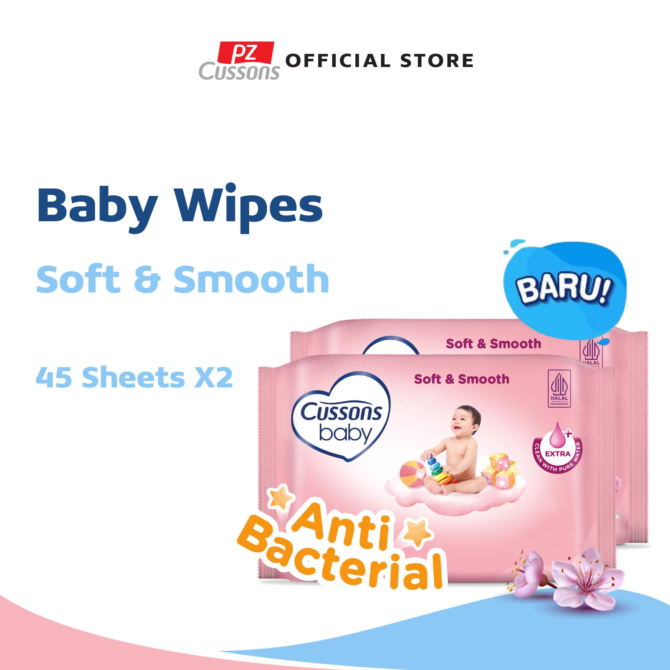 Promo Cussons Baby Wipes Soft & Smooth Tisu Basah [45 Sheets] isi 2 Pcs