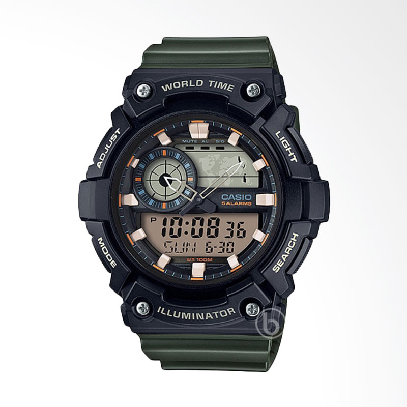 Promo CASIO Illuminator World Time Jam Tangan Pria Black Green