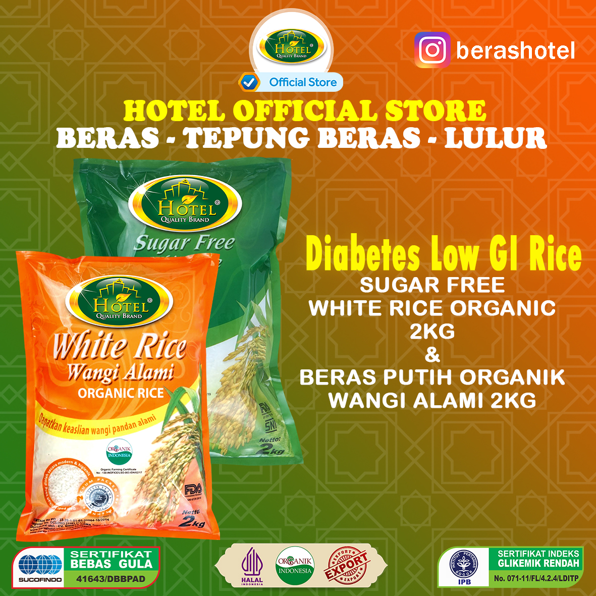 Promo Hotel Beras Pandan Wangi Putih 2 Kg dan Hotel Beras Sugar Free