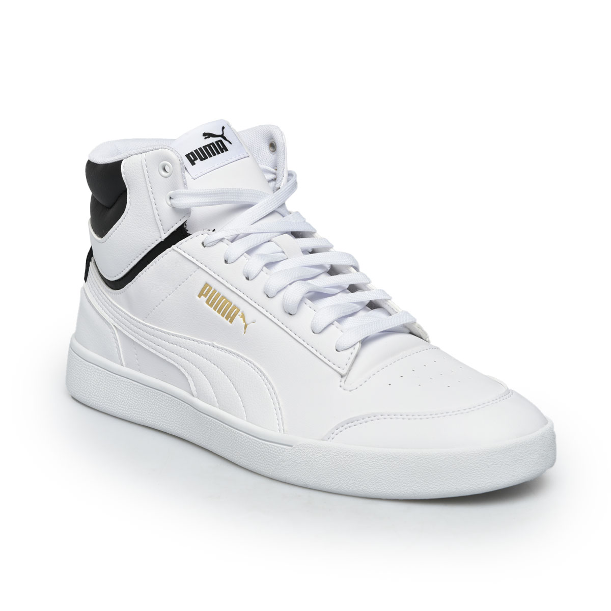 Jual PUMA Men Shuffle Mid Shoes 380748 01 White Black Gold 7.5