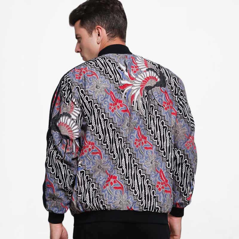 Jual Batik Distro Motif Batik Lengan Strip Jaket Pria Biru T1280