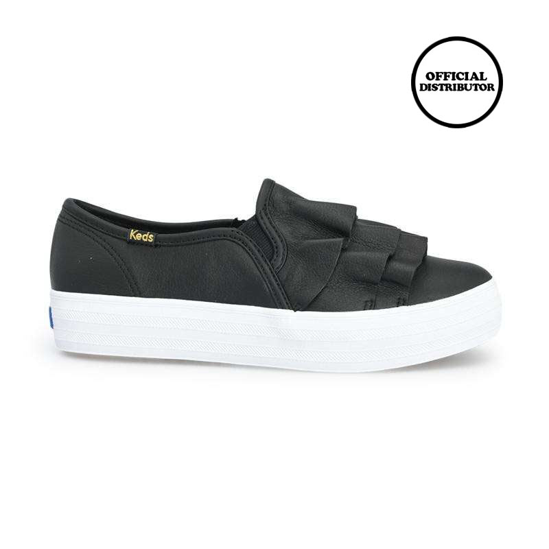 keds triple ruffle leather black