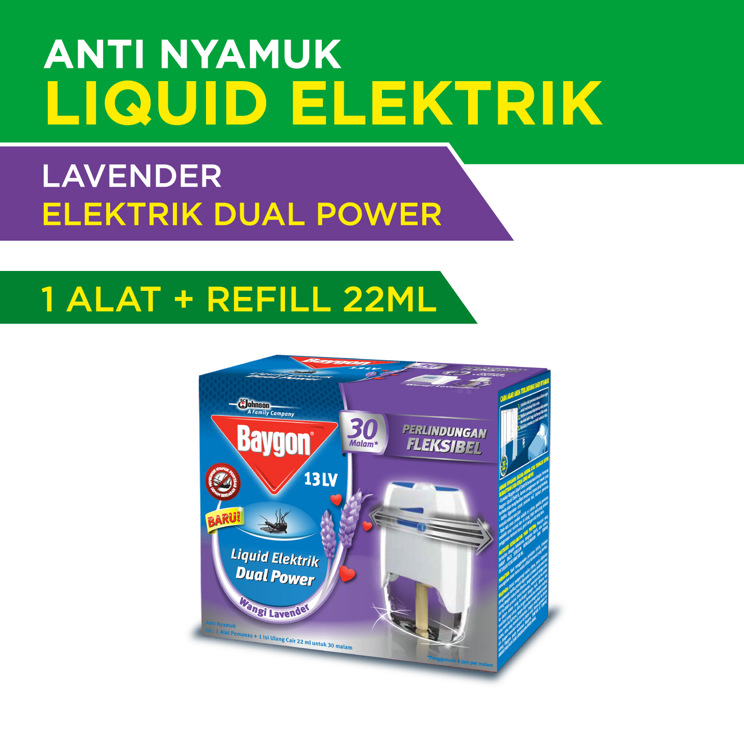 Promo Baygon Liquid Electric Dual Power Lavender Alat + Refill Pembasmi