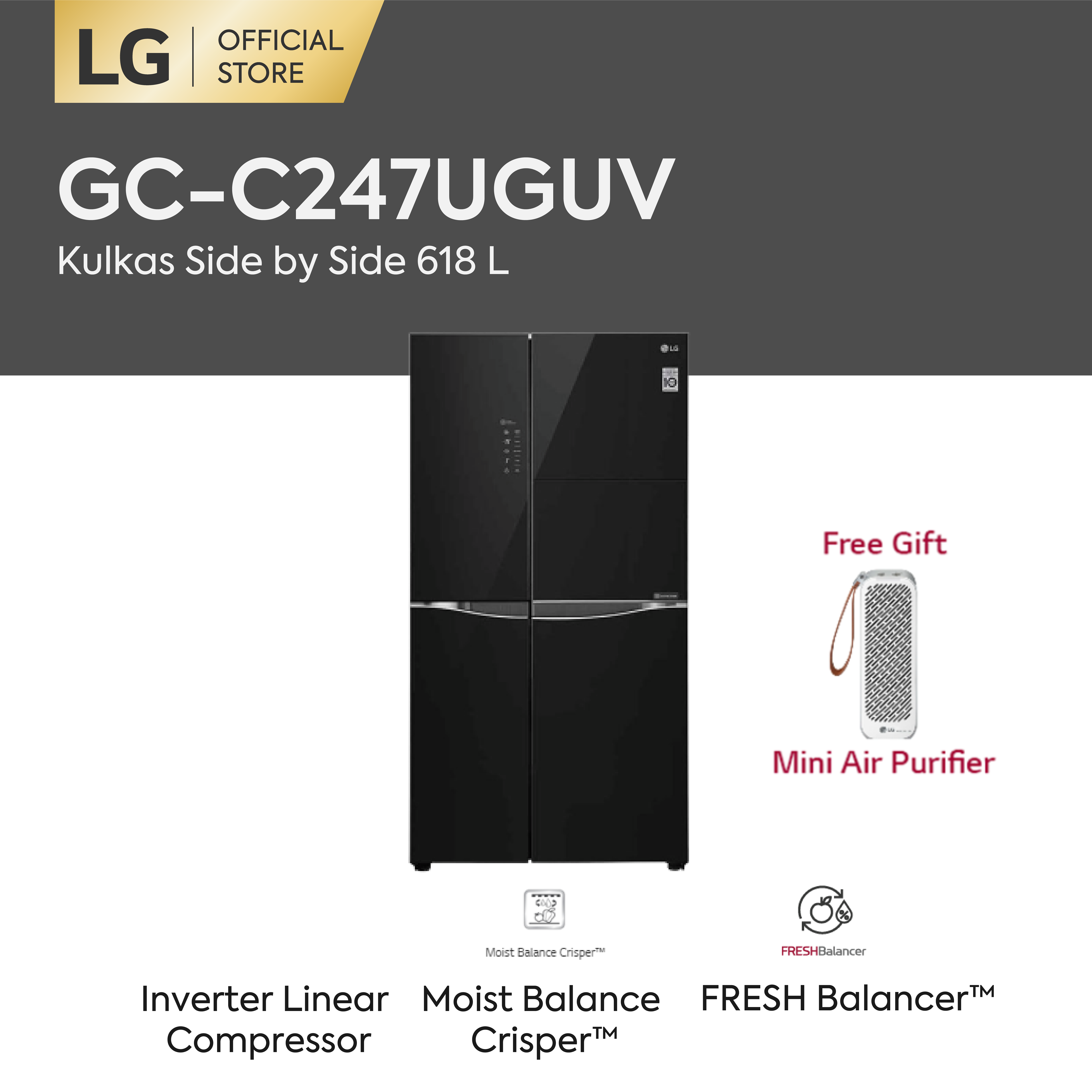 Jual LG GCC247UGUV Kulkas Side By Side Inverter Linear Compressor [675