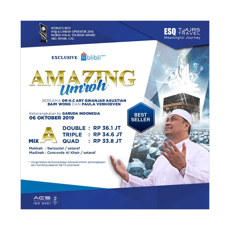 Jual DP Paket Umroh Mix A Umroh 9 Hari Bersama ESQ Tour