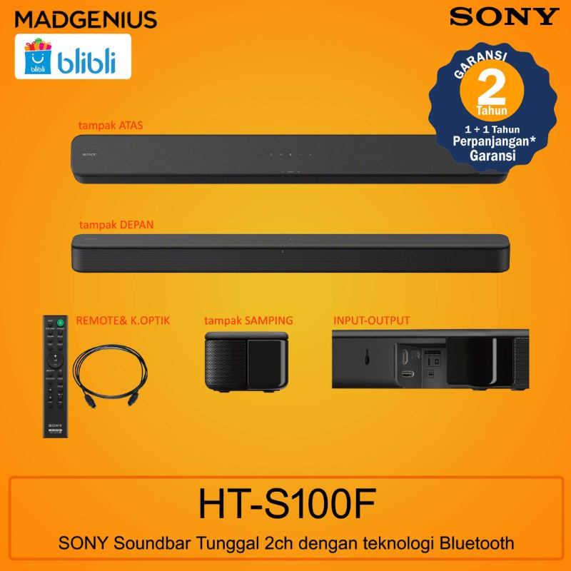 SONY HT-S100F 2ch Single Soundbar with Bluetooth® Technology - Black  [Original]