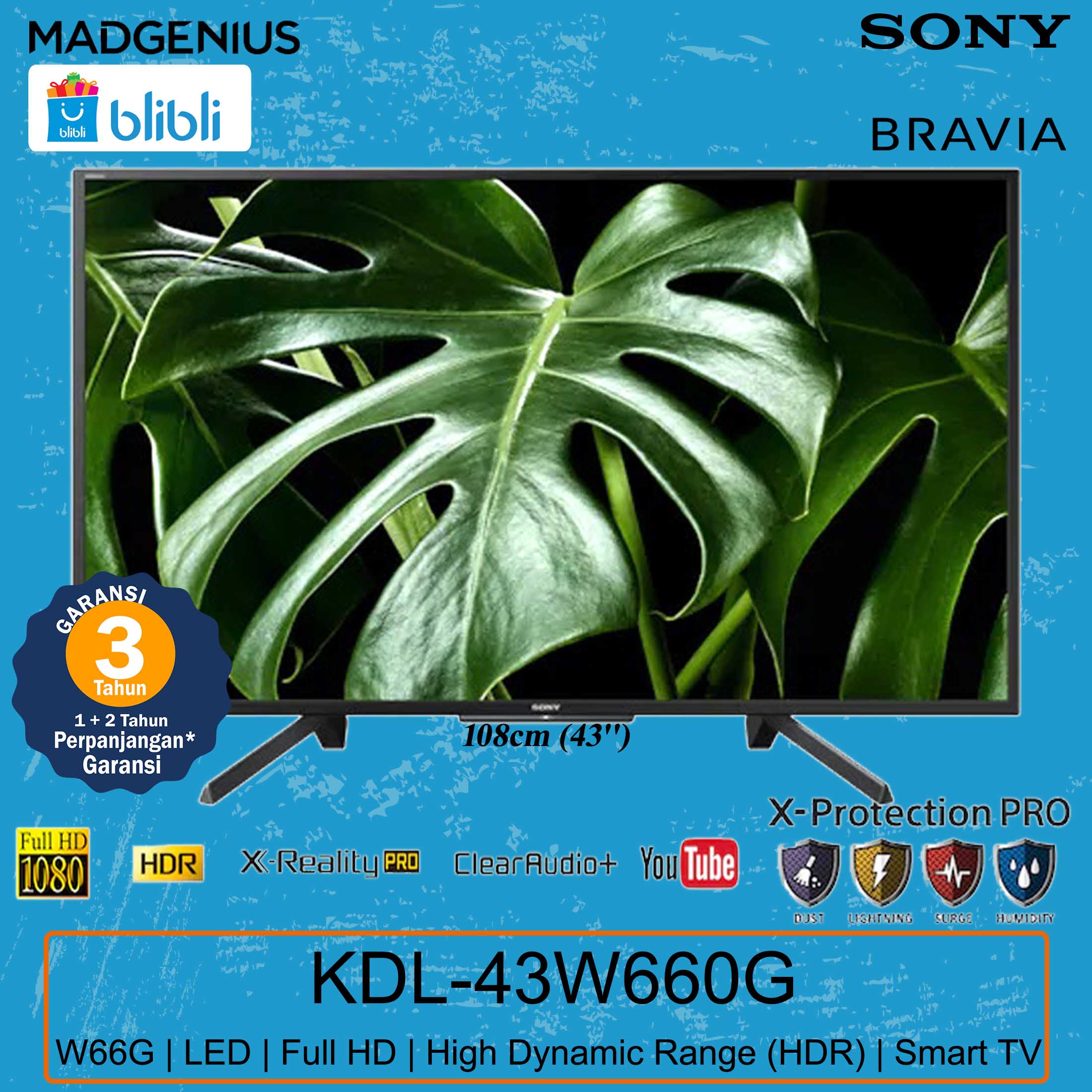 Jual SONY KDL43W660G Smart TV LED Black [Original/43 Inch/ Full HD