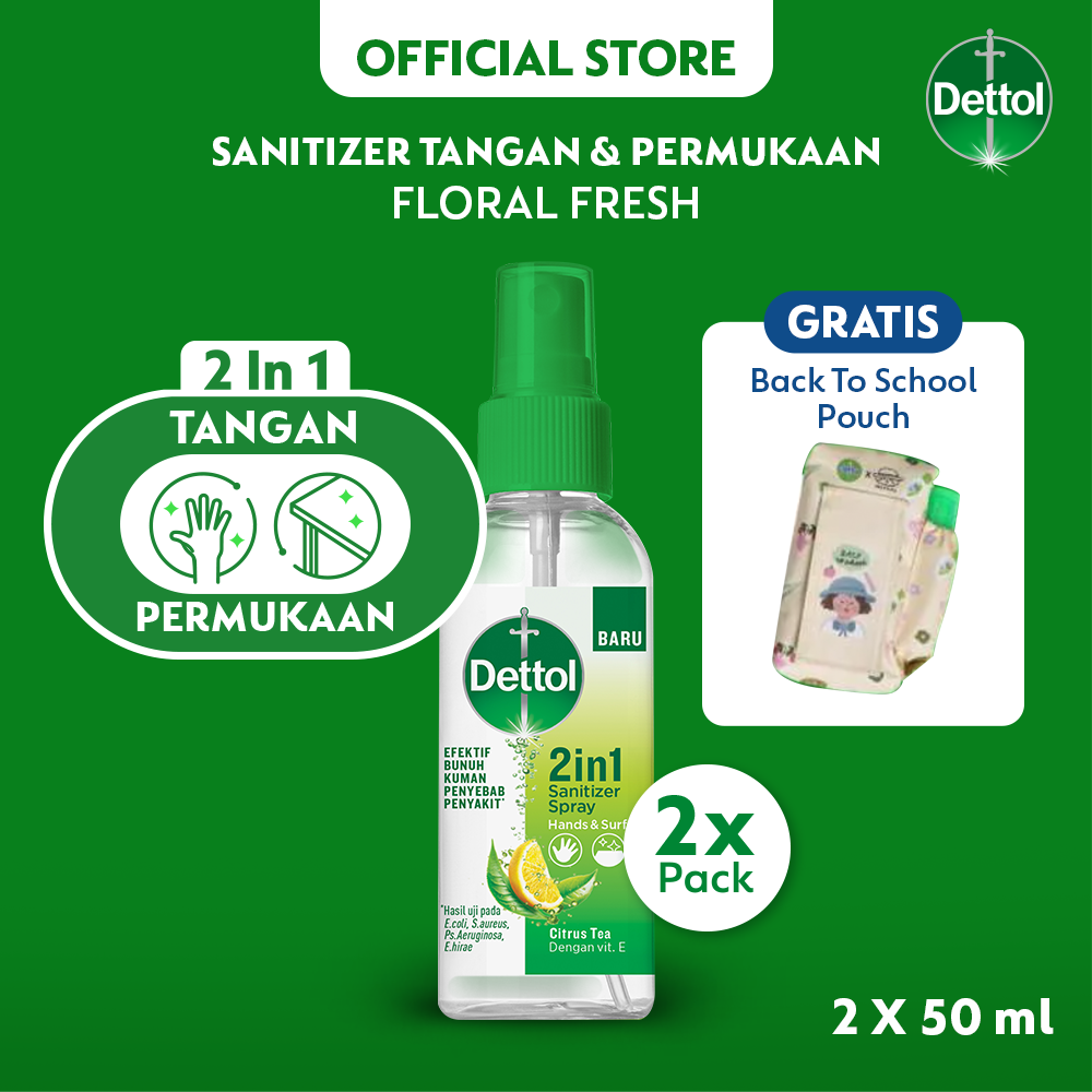 Promo Dettol 2in1 Hand Sanitizer Spray [50mL/Twinpack] Free Hand