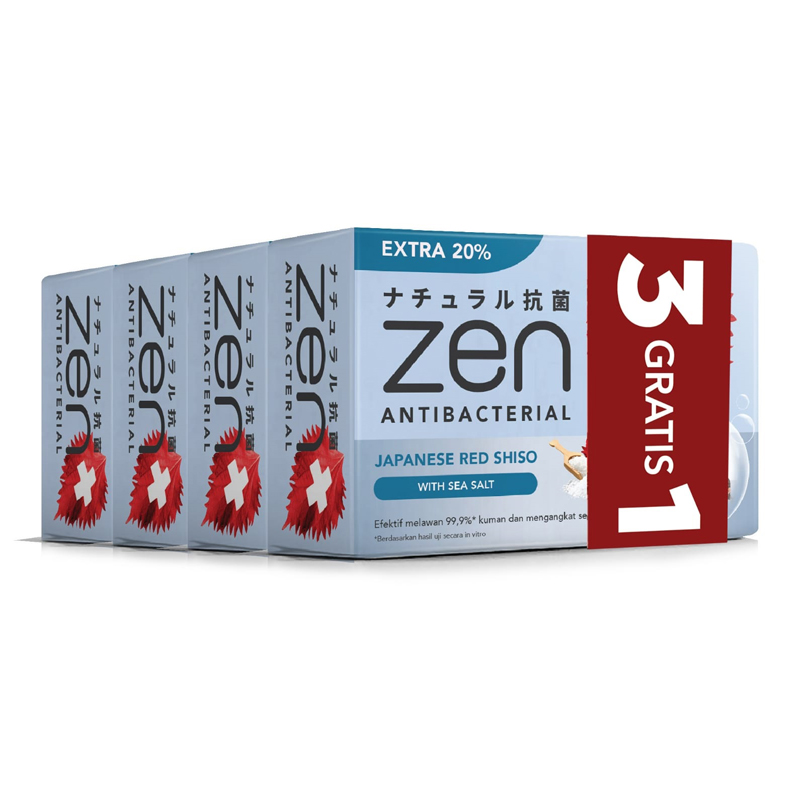 Promo Zen Antibacterial Body Soap Japanese Red Shiso Sea Salt 4 x 70 g