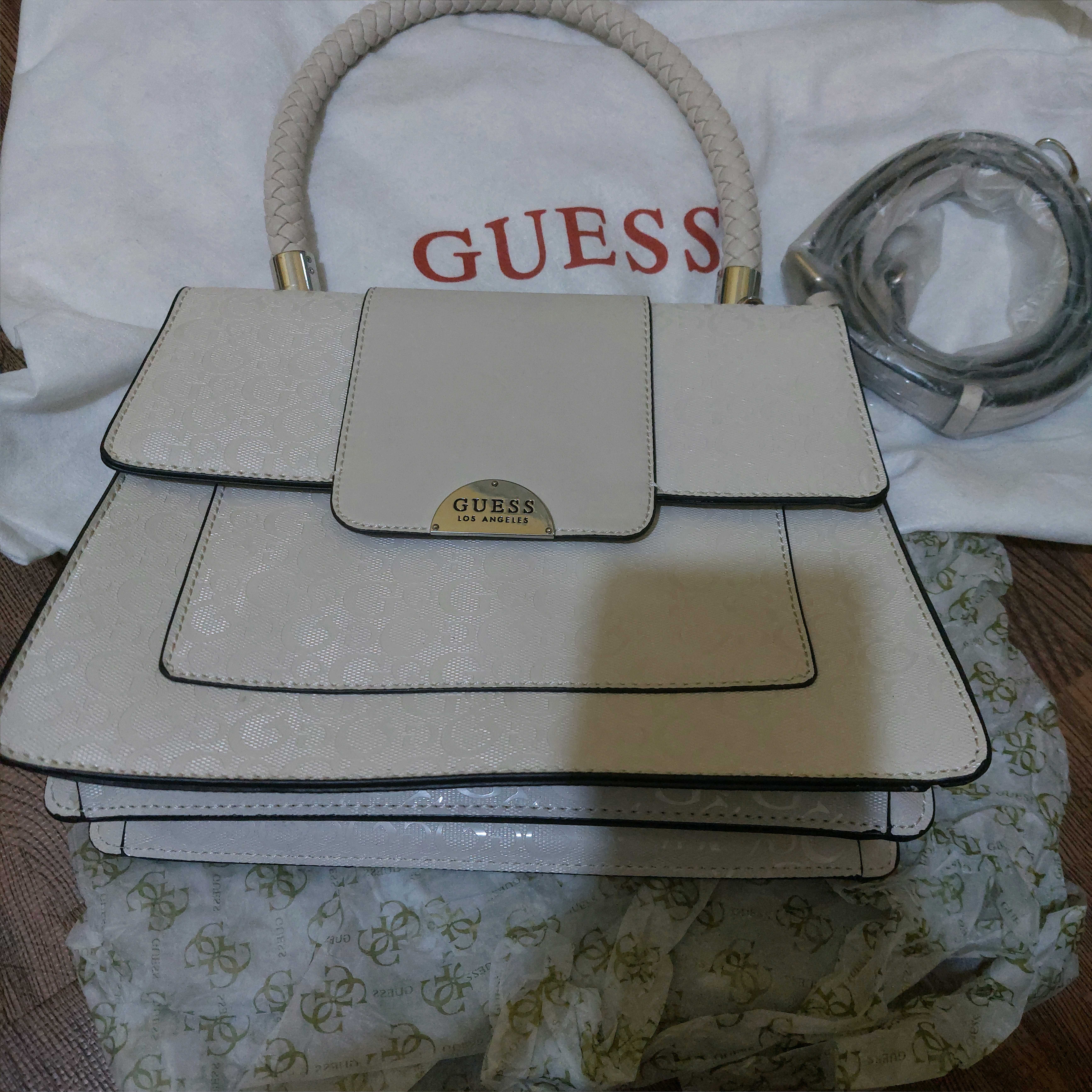 Jual SALE TAS GUESS BRAND HAND BAG WHITE BEIGE 9 INCH NEW