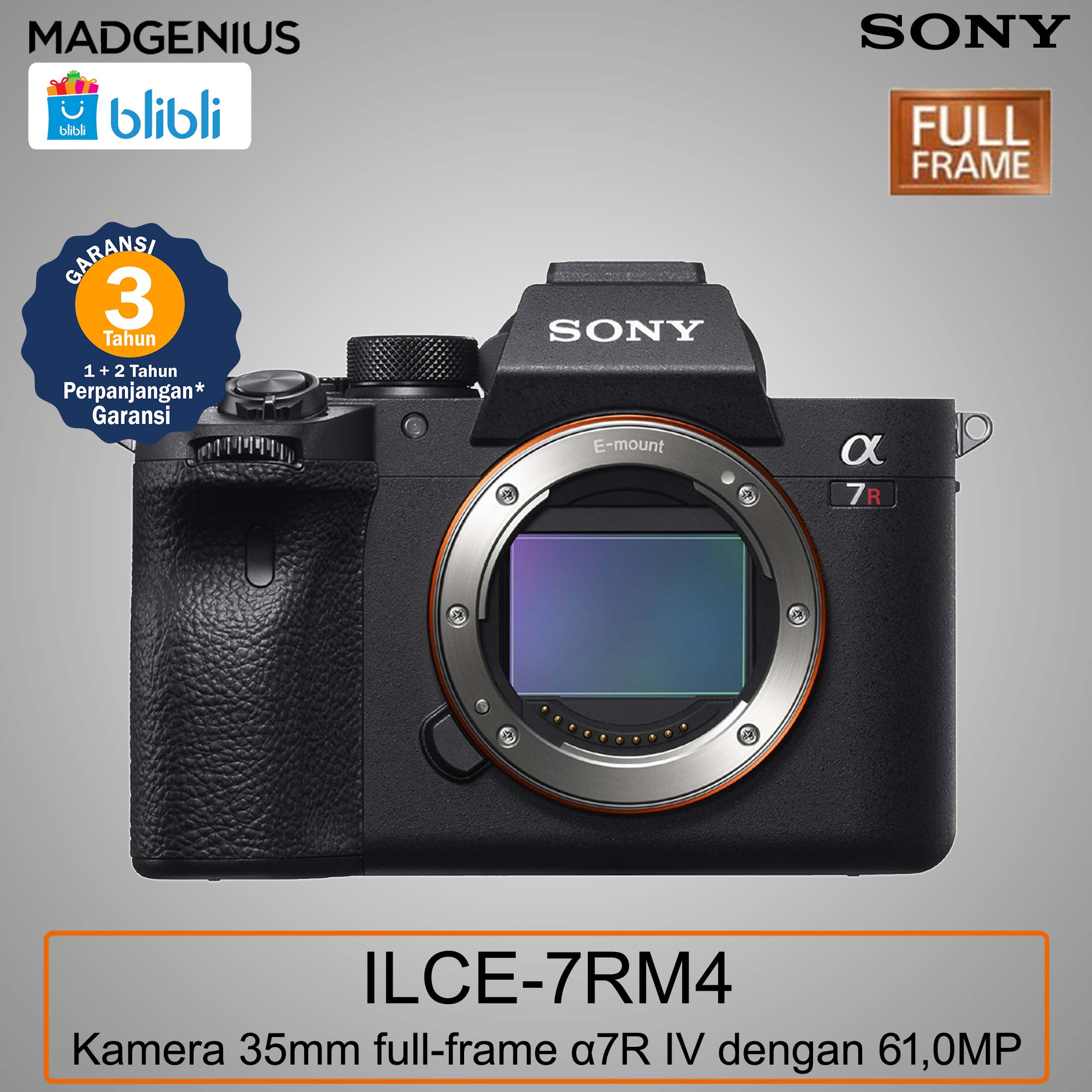 SONY ILCE-7RM4 Kamera Alpha A7RIV A7R IV A7R mark IV Kamera  Mirrorless [Full Frame/ Body Only] warna Hitam garansi Resmi 1tahun Sony  Indonesia