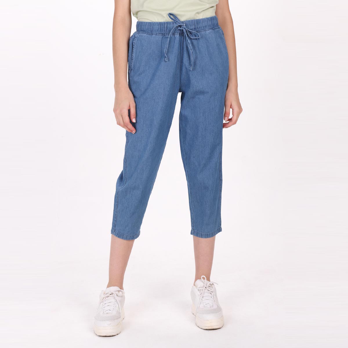 Promo Giordano Women's Chambray Capri 0542902816 Lt Indigo x Snow White Diskon 55 di Seller