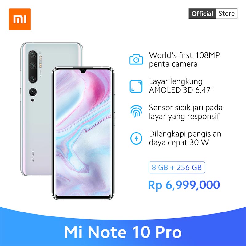 Jual Xiaomi Mi Note 10 Pro Smartphone [256 GB/ 8 GB/ O