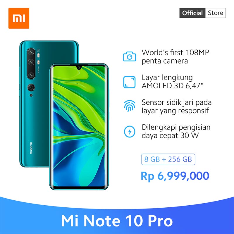 Jual Xiaomi Mi Note 10 Pro Smartphone [256 GB/ 8 GB/ O