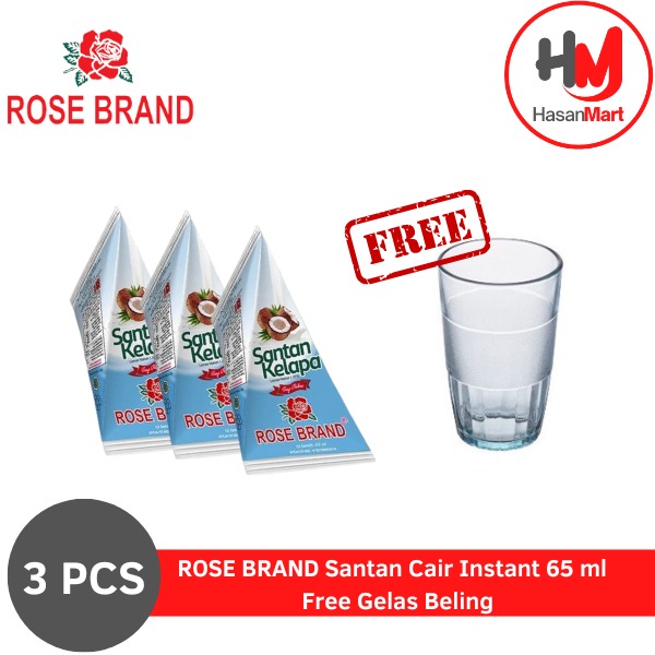 Promo Rose Brand Santan Cair Instant 65 mL [3 Pcs] + Free Gelas Beling