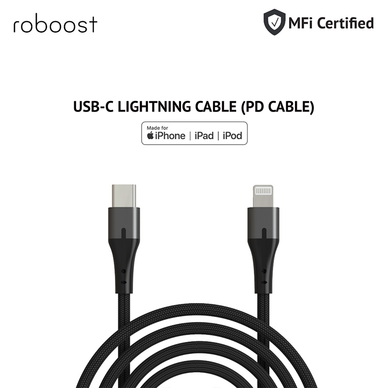 Jual Roboost Nylon Braided Usb C To Lightning Kabel Data For Apple Iphone Fast Charging Pd Cable Mfi Certified Murah Mei 2021 Blibli