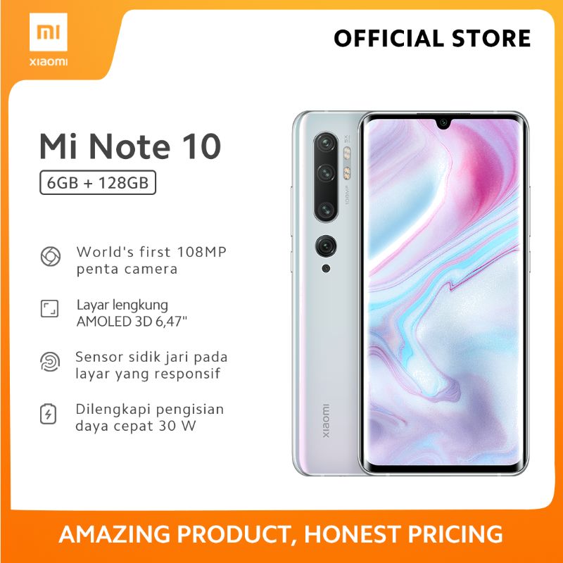 Jual Xiaomi Mi Note 10 Smartphone [128 GB/ 6 GB/ O