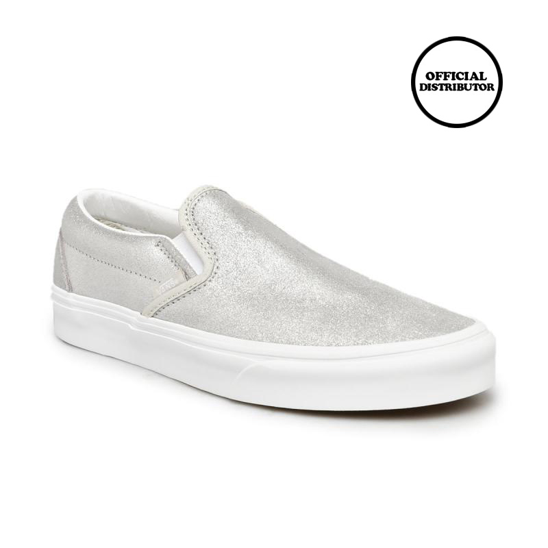 vans classic slip on silver