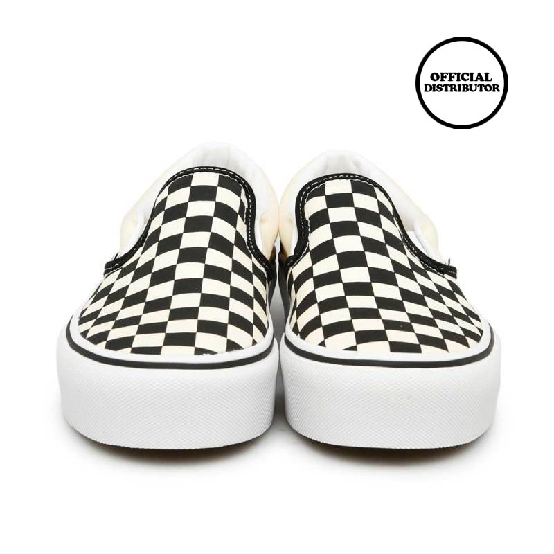 Vans Classic Slip-On Platform Sepatu Unisex Black White  Checkerboard/White