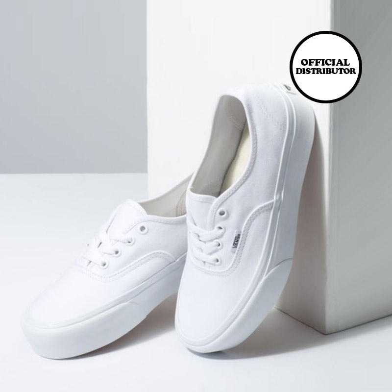 white authentic platform vans