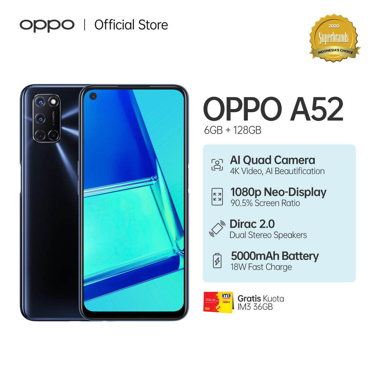 Jual OPPO A52 Smartphone Special Online Edition [128GB/ 6GB] di Seller