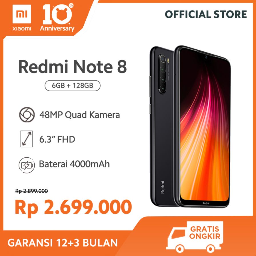 Jual Xiaomi Redmi Note 8 Smartphone [128 GB/ 6 GB/O] Free