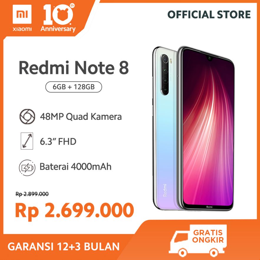 Jual Xiaomi Redmi Note 8    Smartphone [128 GB/ 6 GB/O] Free