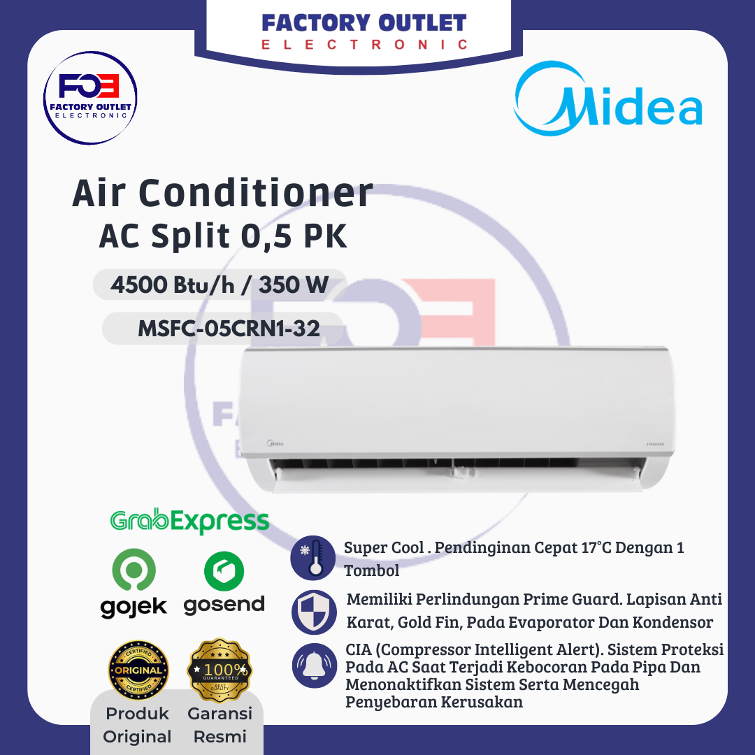 Promo MIDEA MSFC05CRN132 Midea AC Split 1/2 PK Standard ONLY