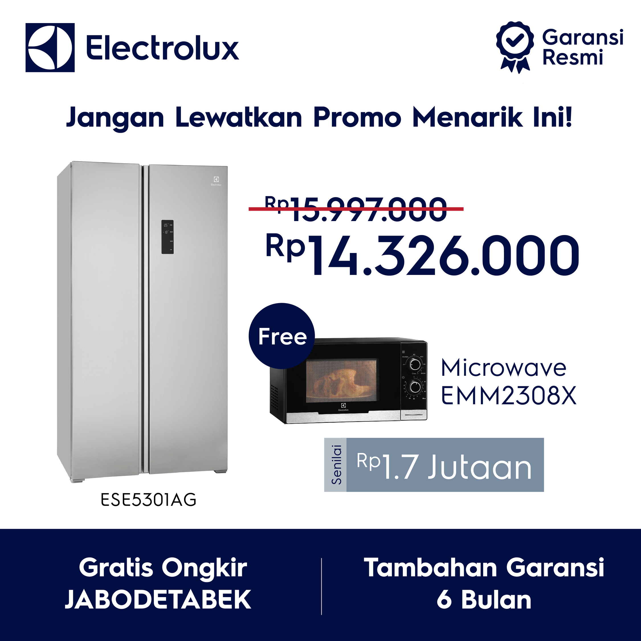 Jual Electrolux ESE5301AG Kulkas Side By Side 01 Silver [540 Liter