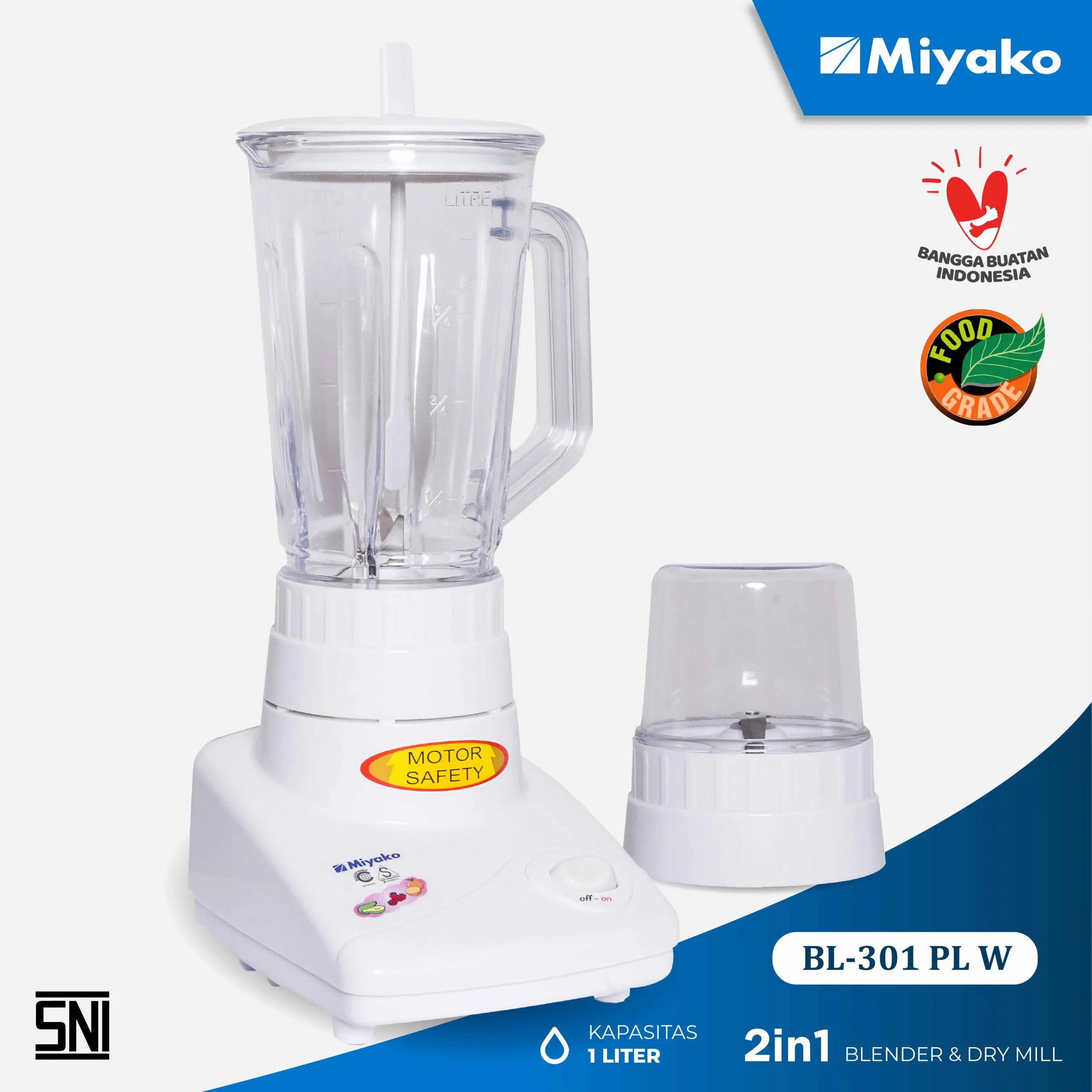 Promo Miyako Bl301 Plw Blender Plastik 2in1 Dry Mill [1 L] Diskon 40