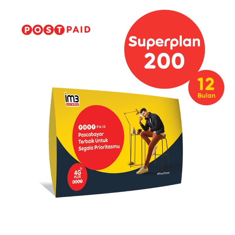 Jual KARTU PERDANA PASCABAYAR SUPERPLAN 200 [12 Bulan]    di Seller IM3