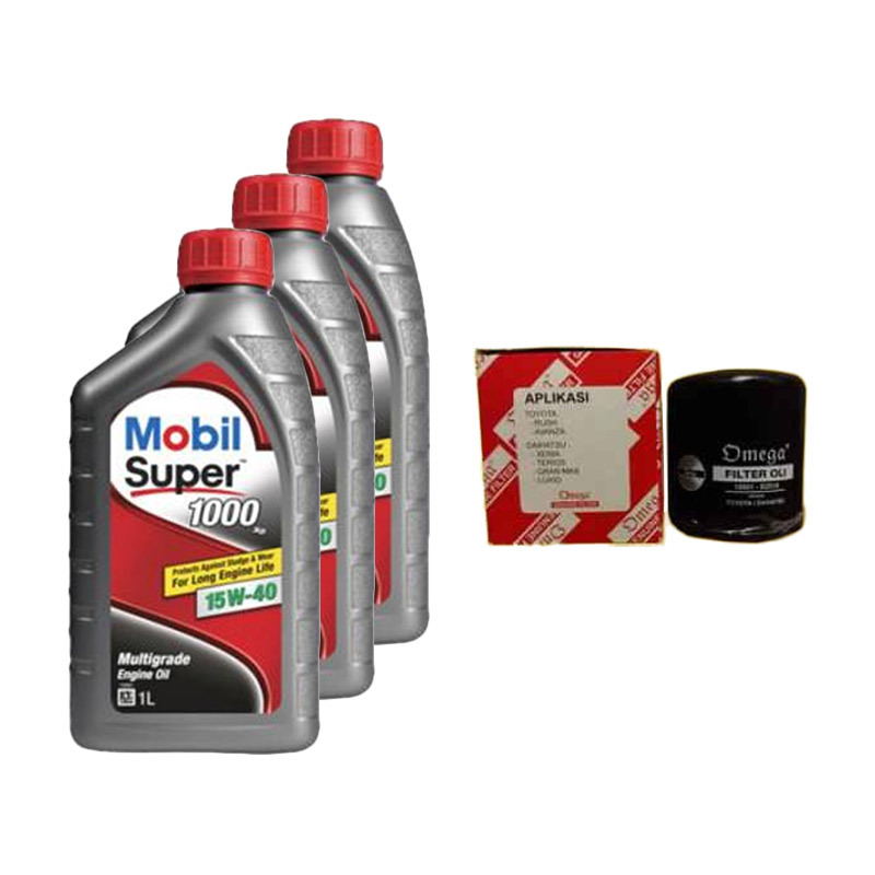 Promo Paket Bundling Oli MOBIL 1 SUPER 15W-40 - 3 Liter & Filter Oli
