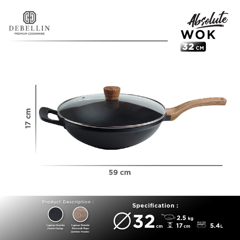 Jual Debellin Asian Wok Pan 32 cm Absolute Granite