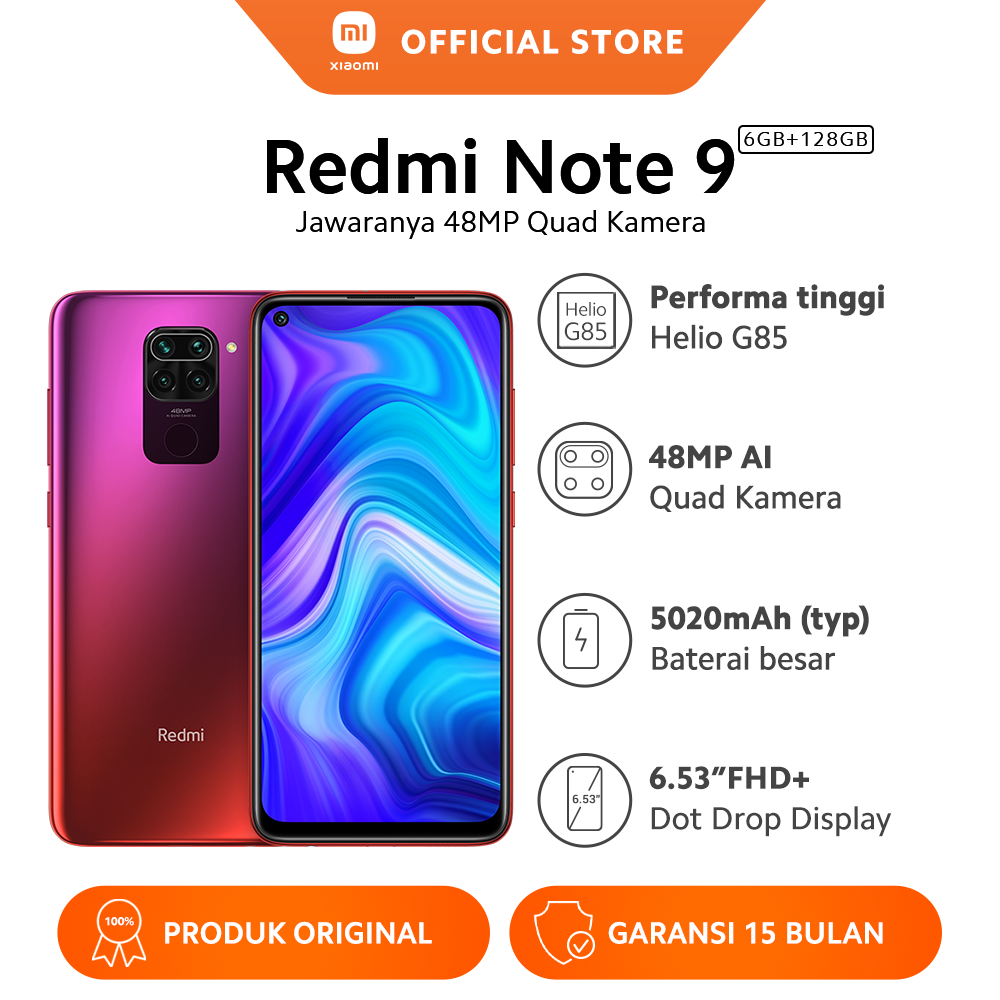 Jual Xiaomi Redmi Note 9 Smartphone - Red [128 GB/6 GB/ Resmi Xiaomi